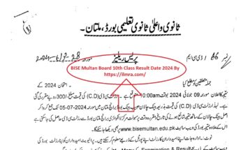 BISE Multan Board 10th Class Result Date 2024