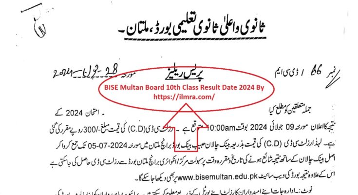 BISE Multan Board 10th Class Result Date 2024