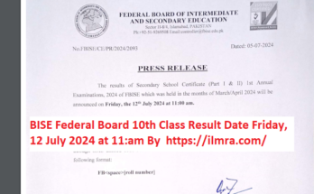 BISE Federal Board 10th Class Result Date 2024