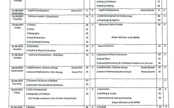 BISE Multan Board Date Sheet SSC Exam 2nd Annual 2024